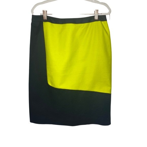 Worthington Neon Yellow and Black Color Block Print Skirt Size 6 - Picture 1 of 7